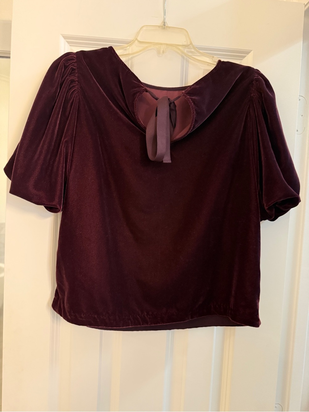 GAP Velvet Puff Sleeve Tie-Back Top - Plum XS Like New